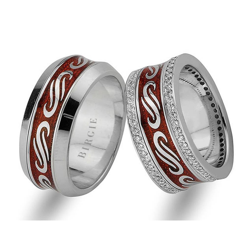 Antique Design White Gold Wedding Band w/Twin Line Diamonds