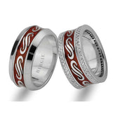 Antique Design White Gold Wedding Band w/Twin Line Diamonds
