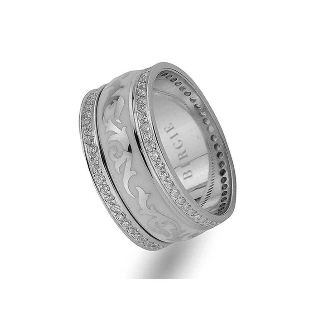 Alliance en or blanc à motif floral avec diamants double ligne