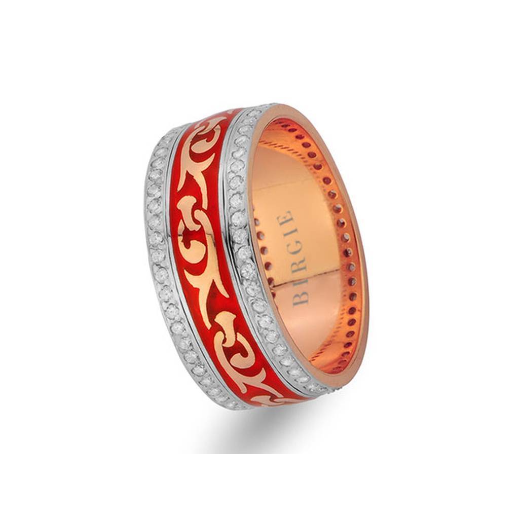 Alliance en or rose et blanc à motif floral avec diamants Twin Line