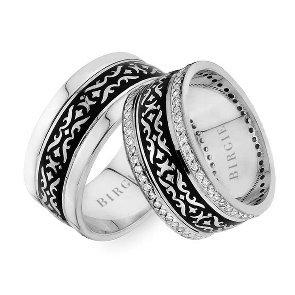 Alliance Phrygian Design en or blanc avec diamants double ligne