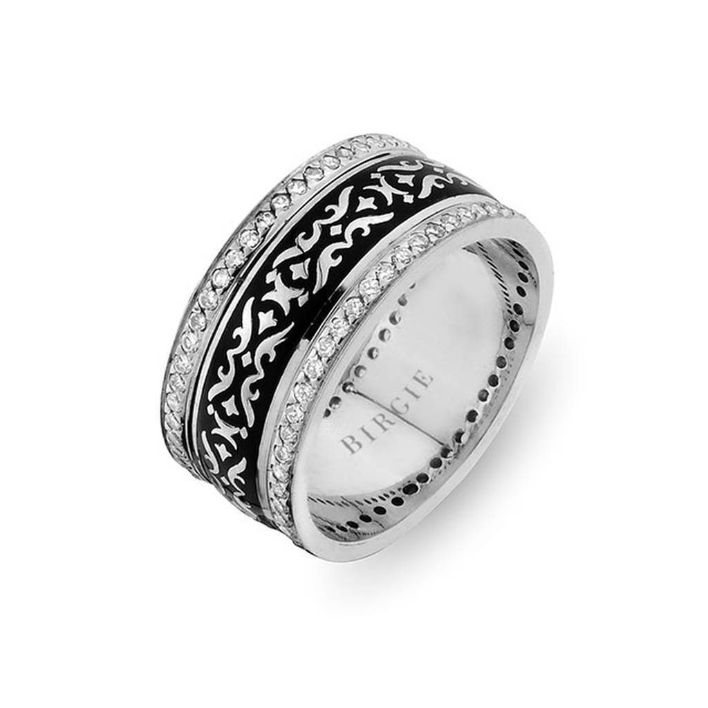 Alliance Phrygian Design en or blanc avec diamants double ligne