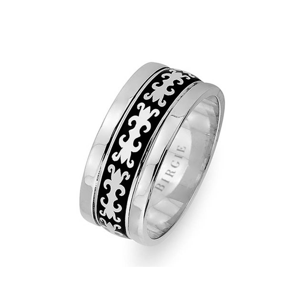 Alliance en or blanc de conception byzantine