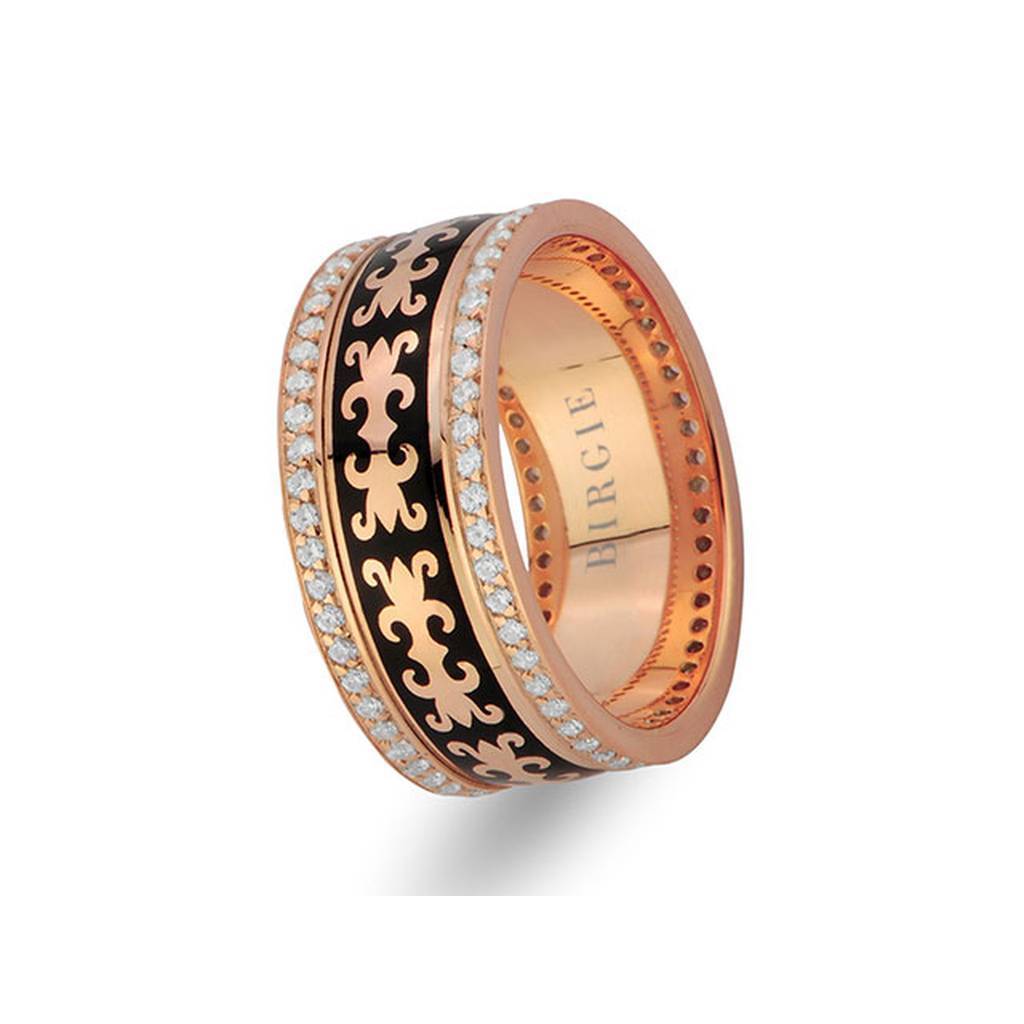 Alliance en or rose au design byzantin avec diamants à double ligne