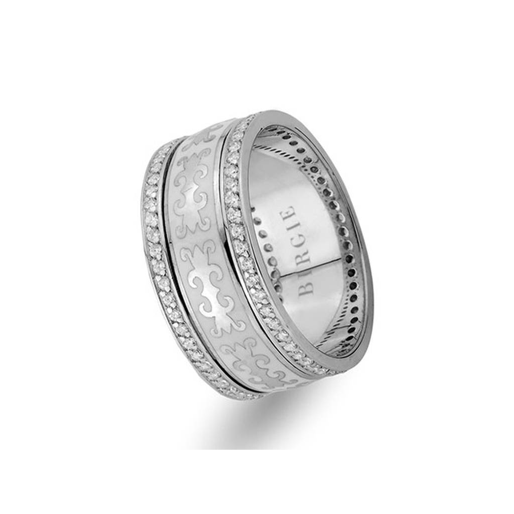 Byzantine Design White Gold Wedding Band w/Twin Line Diamonds