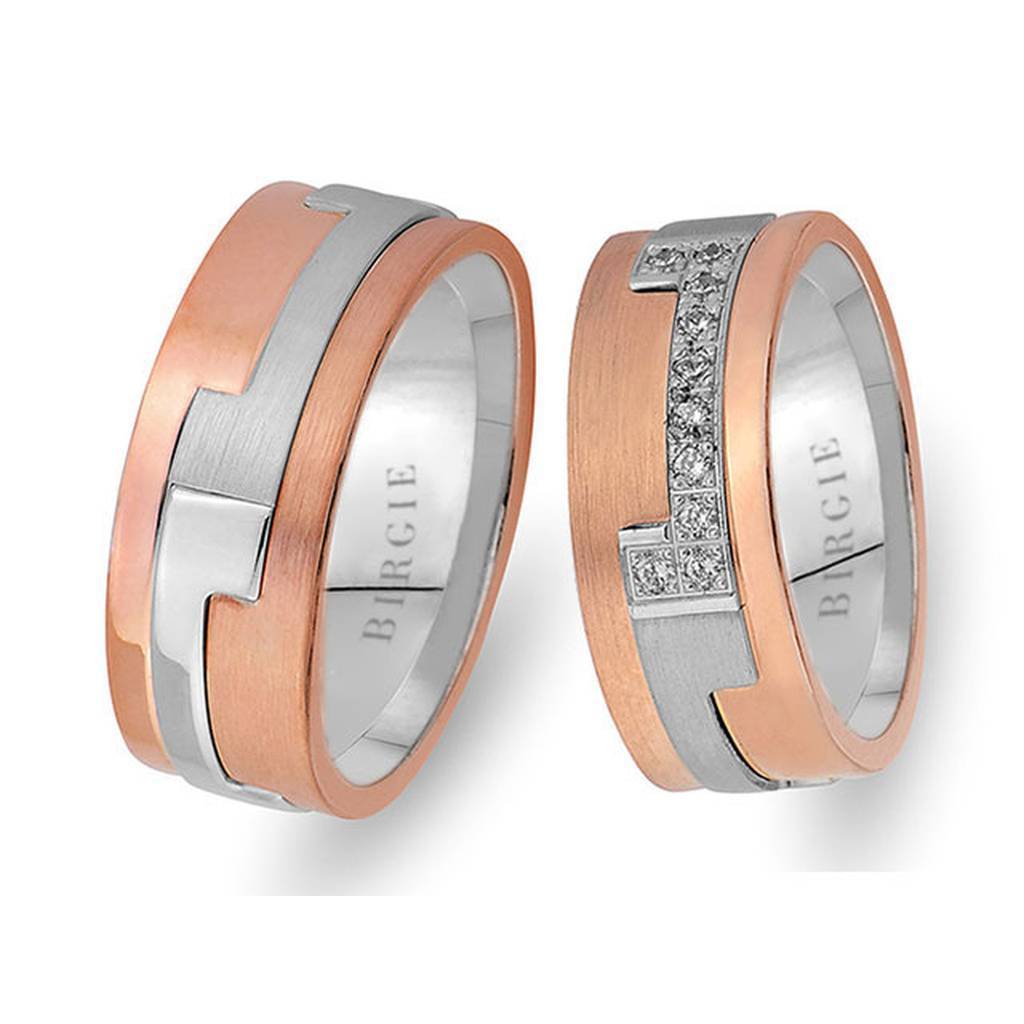 Alliance Piet en or rose blanc et sablé avec diamants