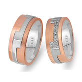 Alliance Piet en or rose blanc et sablé avec diamants