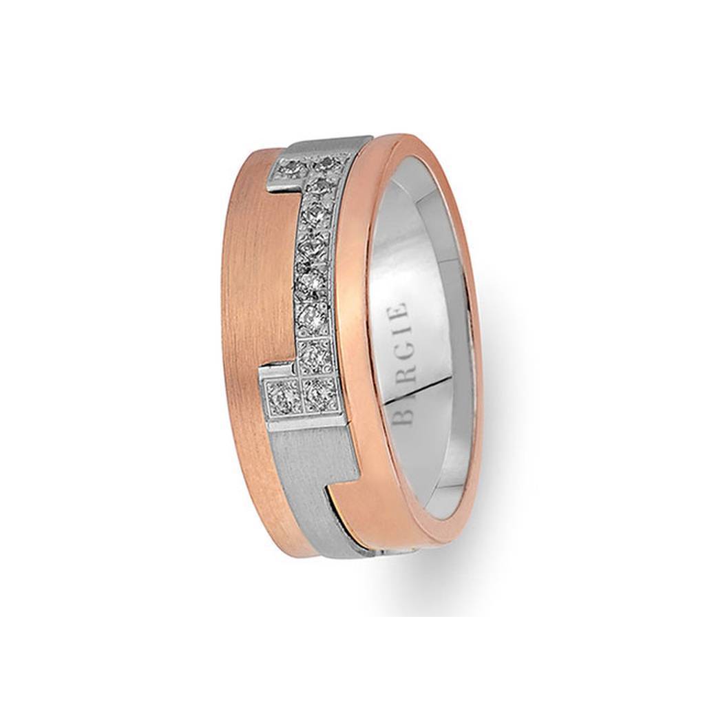 Alliance Piet en or rose blanc et sablé avec diamants
