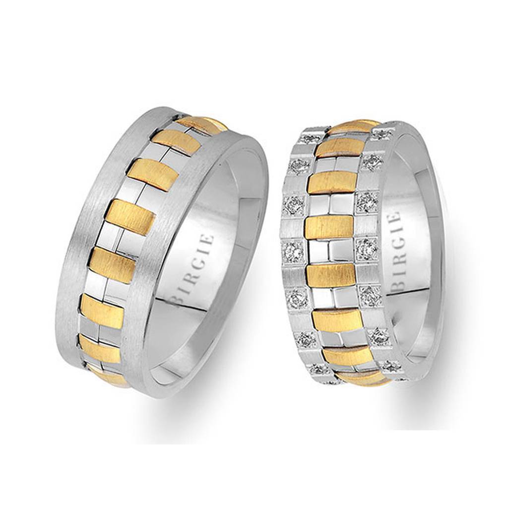 Alliance Theo en or jaune et blanc poncé avec diamants