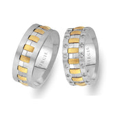 Alliance Theo en or jaune et blanc poncé avec diamants