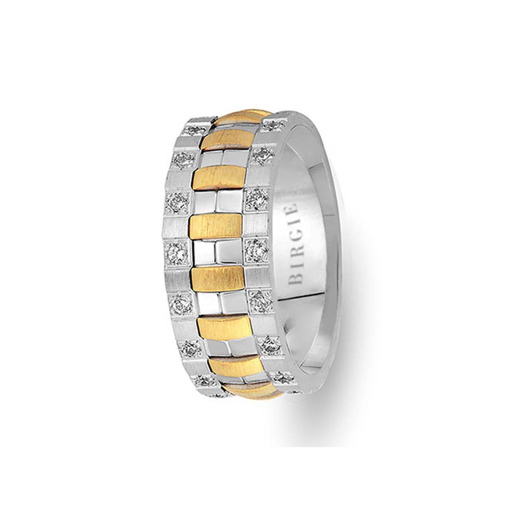 Alliance Theo en or jaune et blanc poncé avec diamants