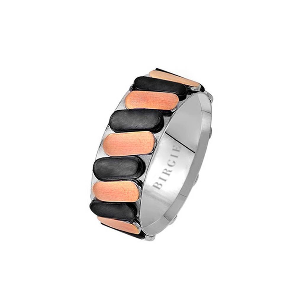 Rose Gold and White Gold Paris Black Wedding Band
