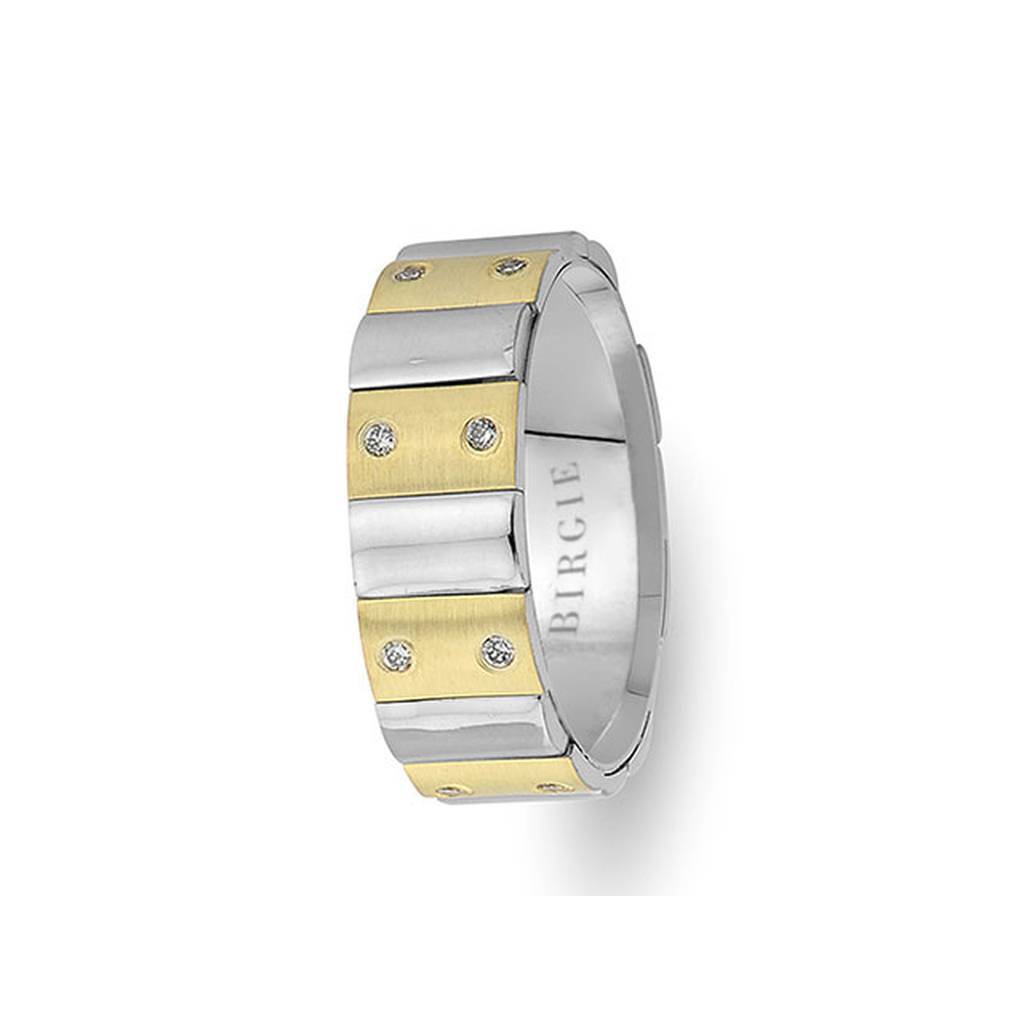 Alliance Harran en or blanc et jaune poncé avec diamants