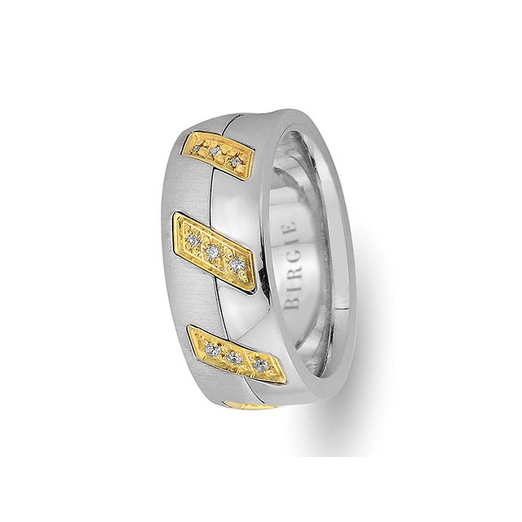 Alliance en or blanc et jaune au design moderne avec diamants