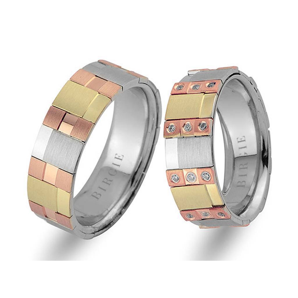 Alliance Broadway en or rose, blanc et jaune avec diamants