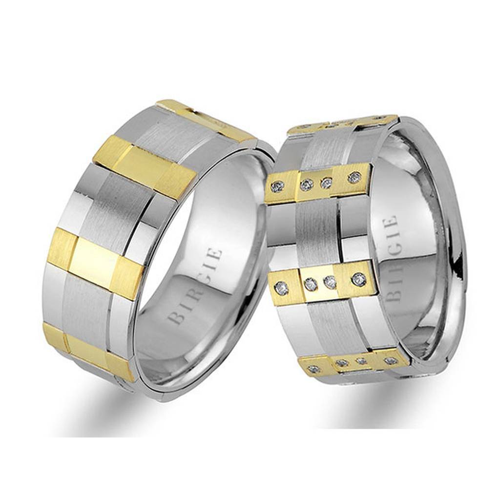 Alliance clair de lune en or blanc et jaune avec diamants