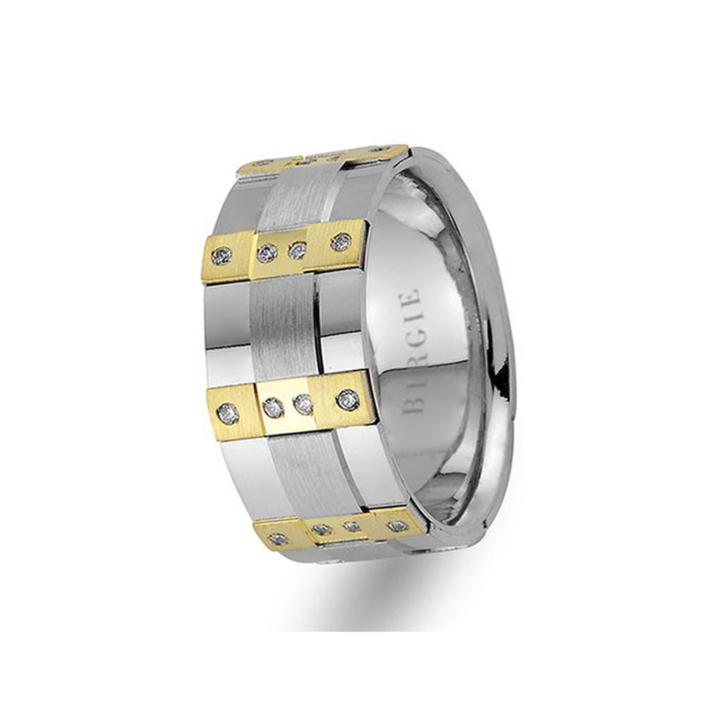 Alliance clair de lune en or blanc et jaune avec diamants