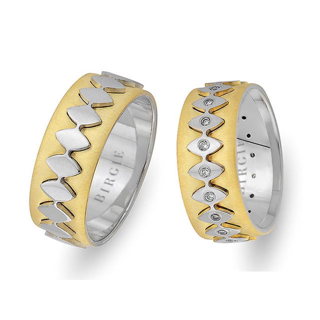 Alliance Allegro en or blanc et jaune poncé avec diamants