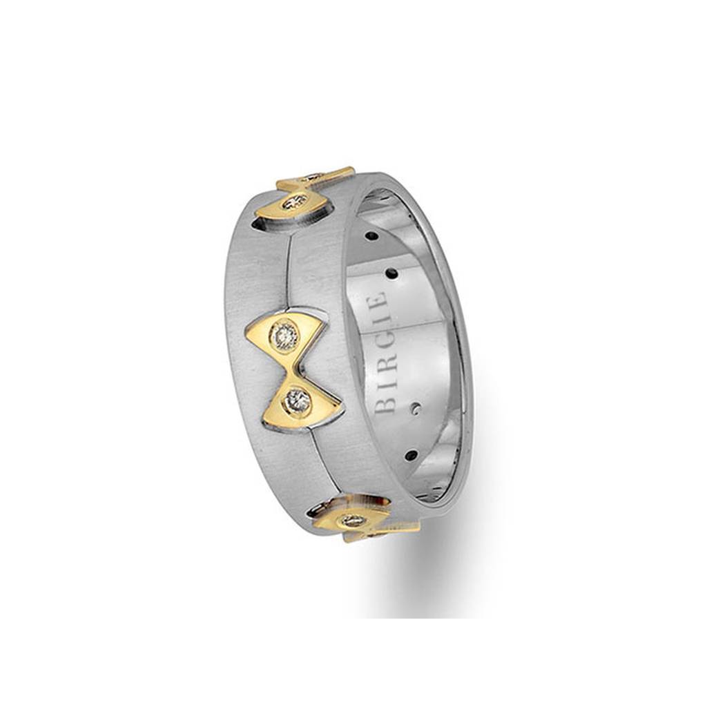Alliance ruban en or blanc et jaune avec diamants