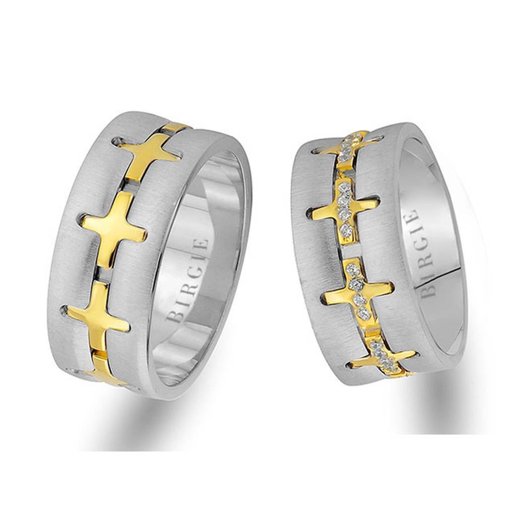 Alliance Pandora en or blanc et jaune avec diamants