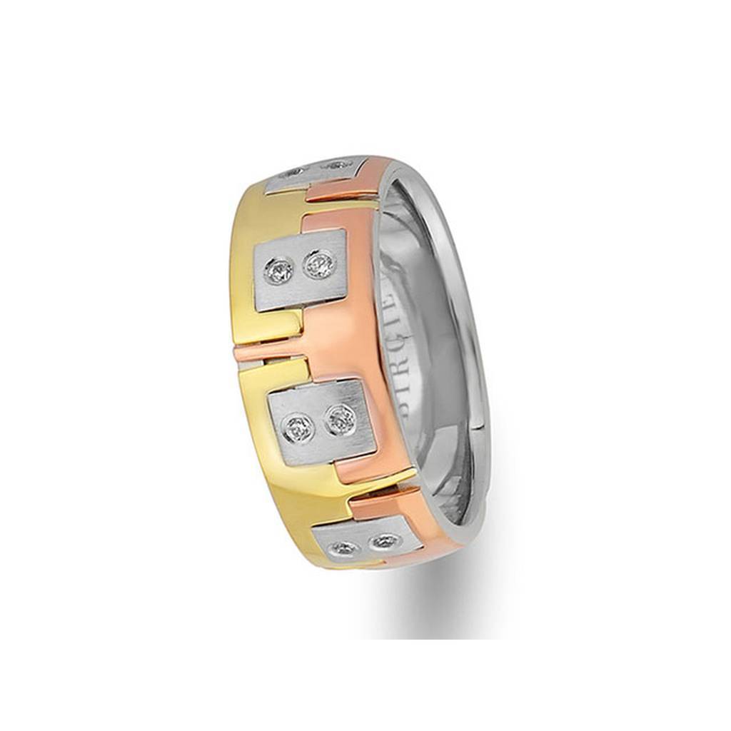 Alliance Stella en or rose, blanc et jaune avec diamants