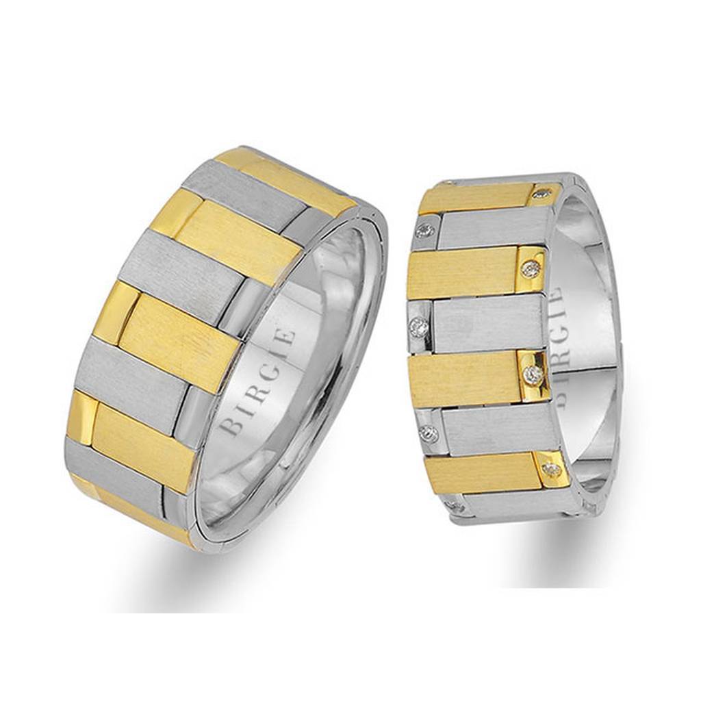 Alliance Cairo en or blanc et jaune poncé avec diamants