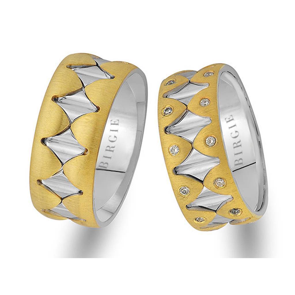 Alliance murale murmurante en or blanc et jaune avec diamants