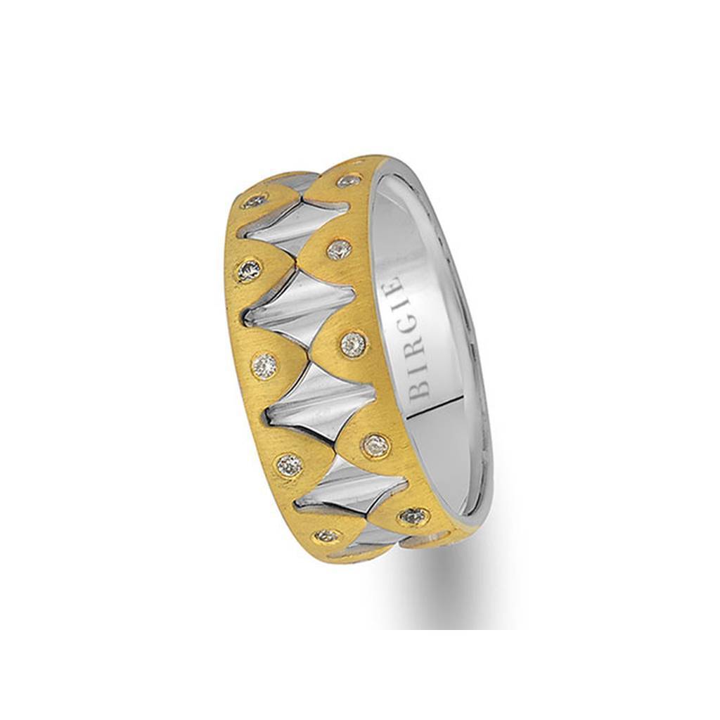 Alliance murale murmurante en or blanc et jaune avec diamants