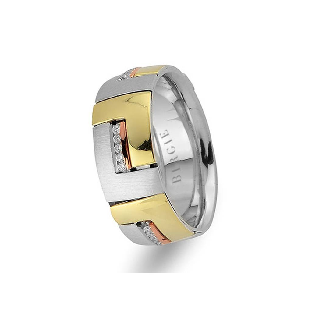 Alliance moderne en or rose, blanc et jaune avec diamants