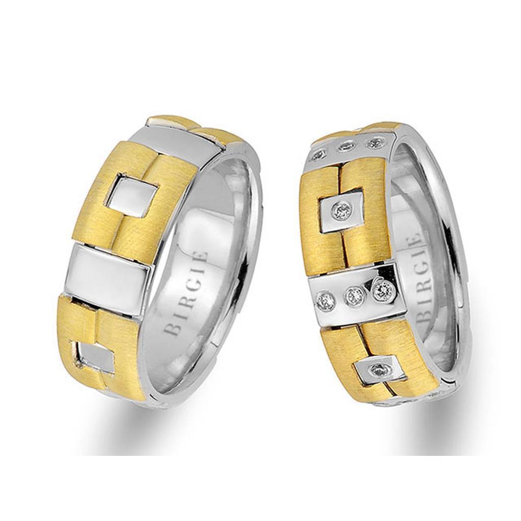 Alliance Pavillon en Or Blanc et Jaune Poncé avec Diamants