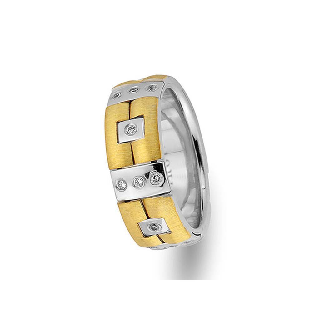 Alliance Pavillon en Or Blanc et Jaune Poncé avec Diamants