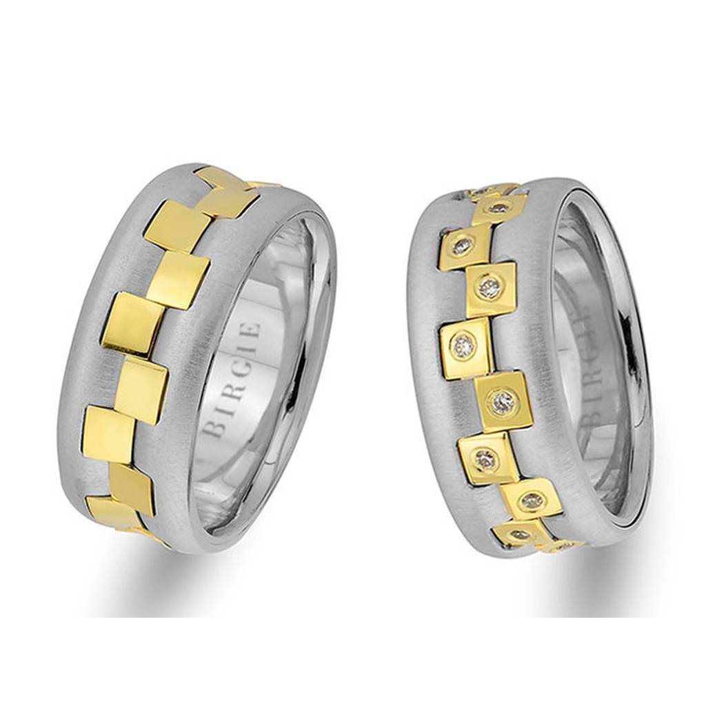 Alliance Pavillon en Or Blanc et Jaune avec Diamants