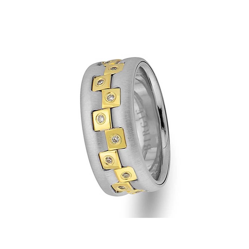 Alliance Pavillon en Or Blanc et Jaune Poncé avec Diamants