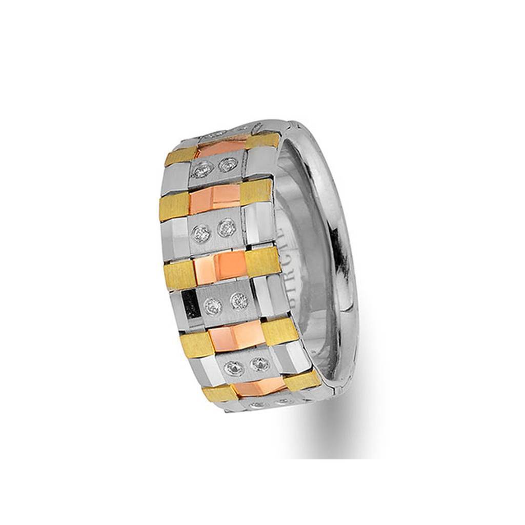 Alliance pure en or rose, blanc et jaune avec diamants