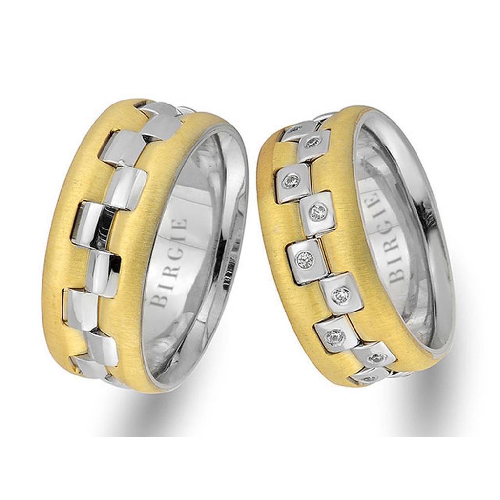 Alliance rythmique en or blanc et jaune avec diamants