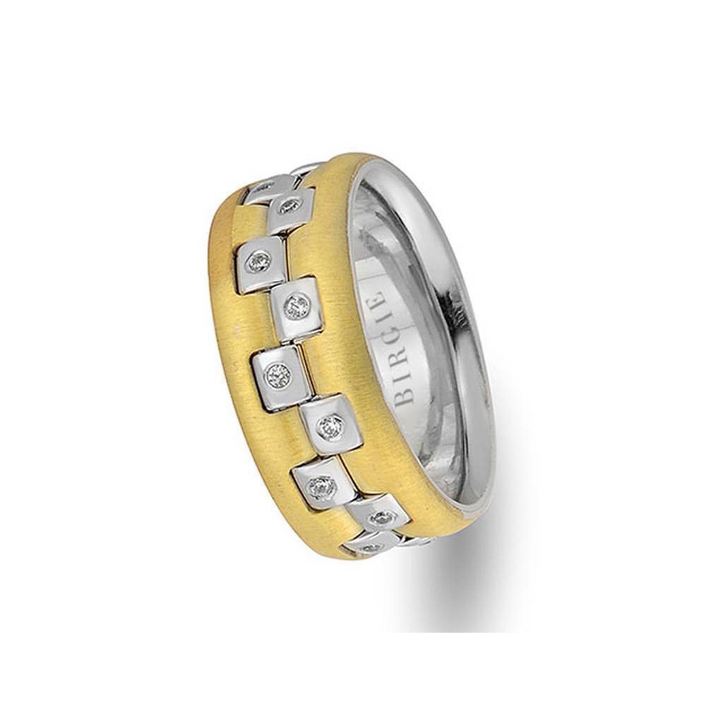 Alliance rythmique en or blanc et jaune avec diamants