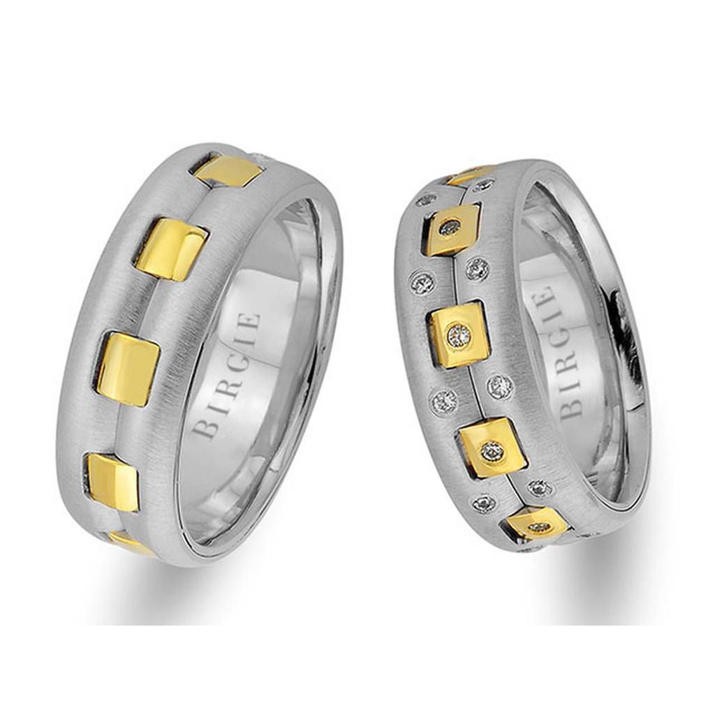 Alliance Picabia en or blanc et jaune avec diamants