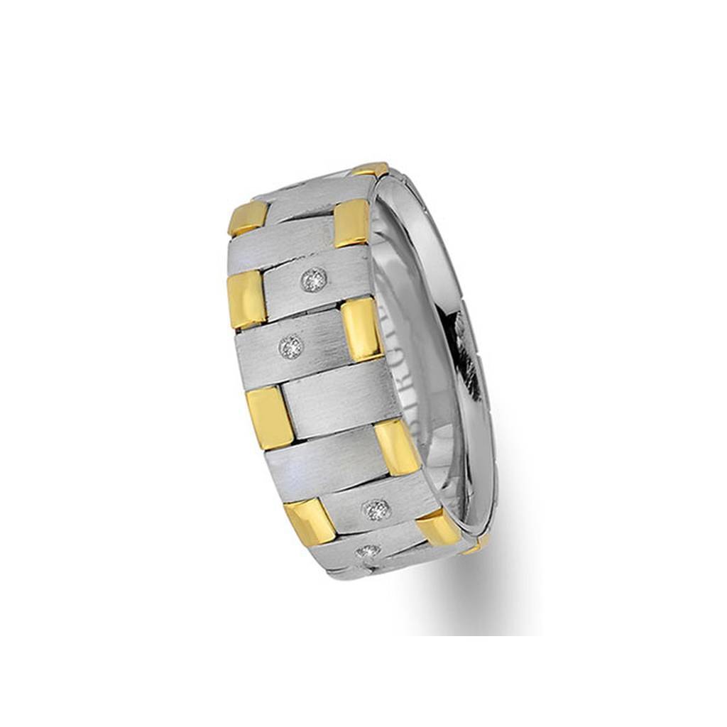 Alliance asymétrique en or blanc et jaune avec diamants