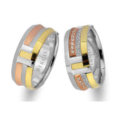 Alliance Arran en or rose, blanc et jaune avec diamants