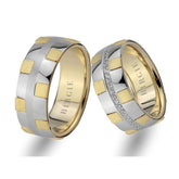 Alliance rustique en or blanc et jaune avec diamants