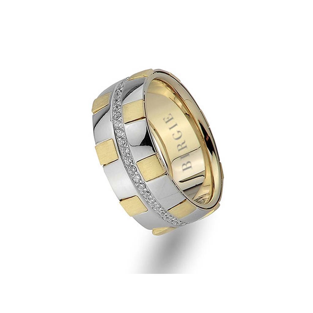 Alliance rustique en or blanc et jaune avec diamants
