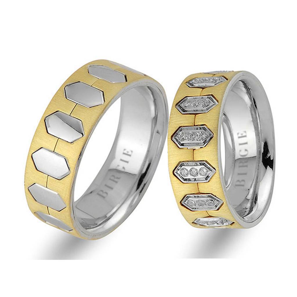 Alliance hexagonale en or blanc et jaune avec diamants
