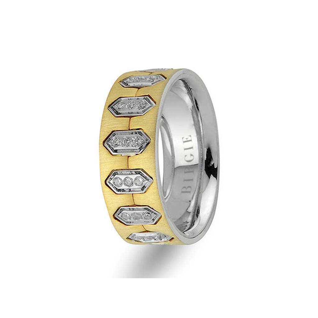 Alliance hexagonale en or blanc et jaune avec diamants
