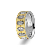 Alliance hexagonale en or blanc et jaune avec diamants