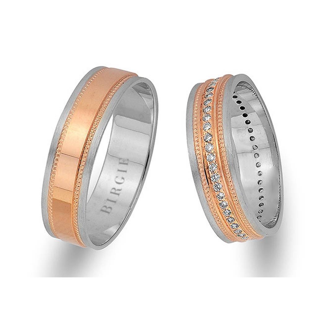 Alliance de conception classique en or blanc et rose avec diamants