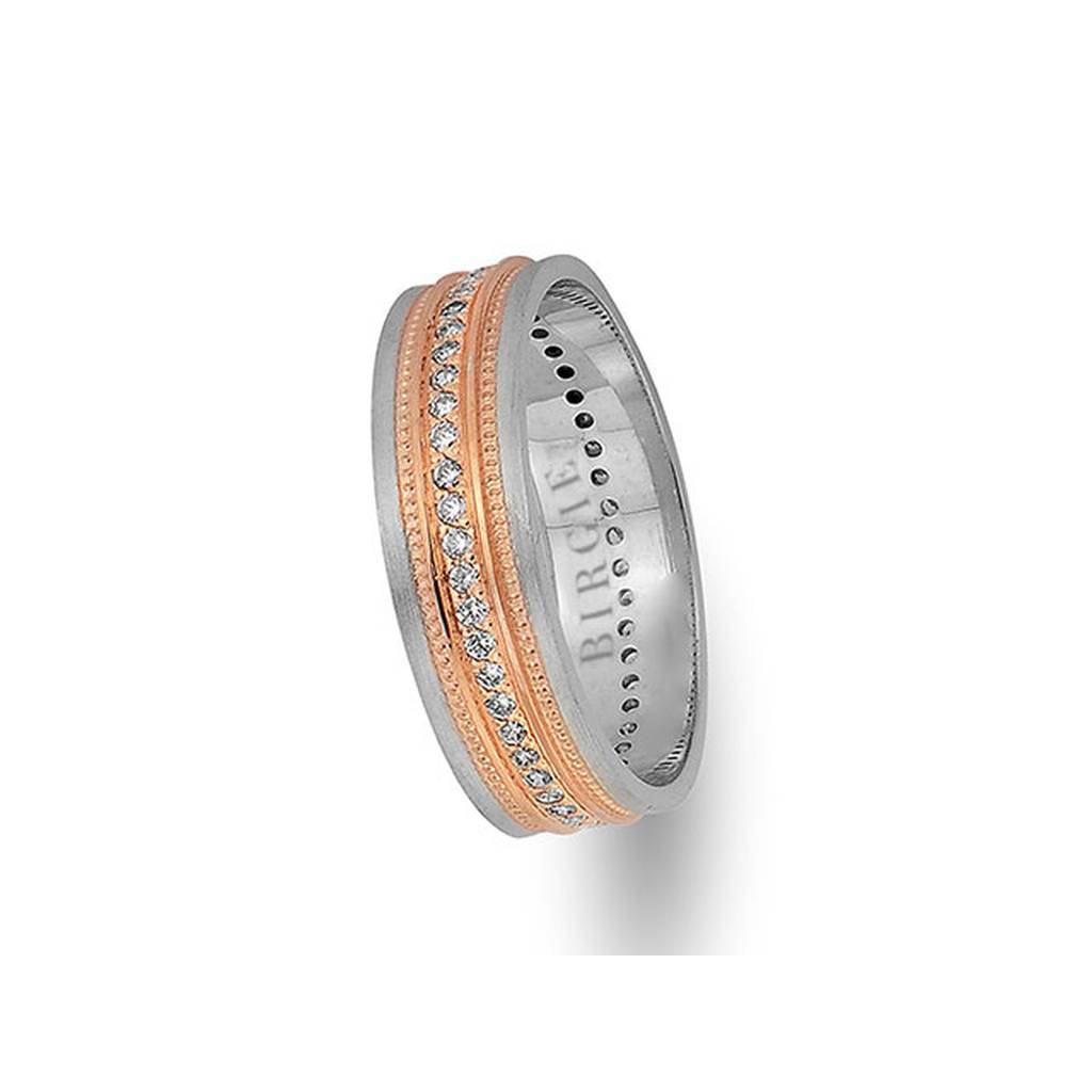 Alliance de conception classique en or blanc et rose avec diamants