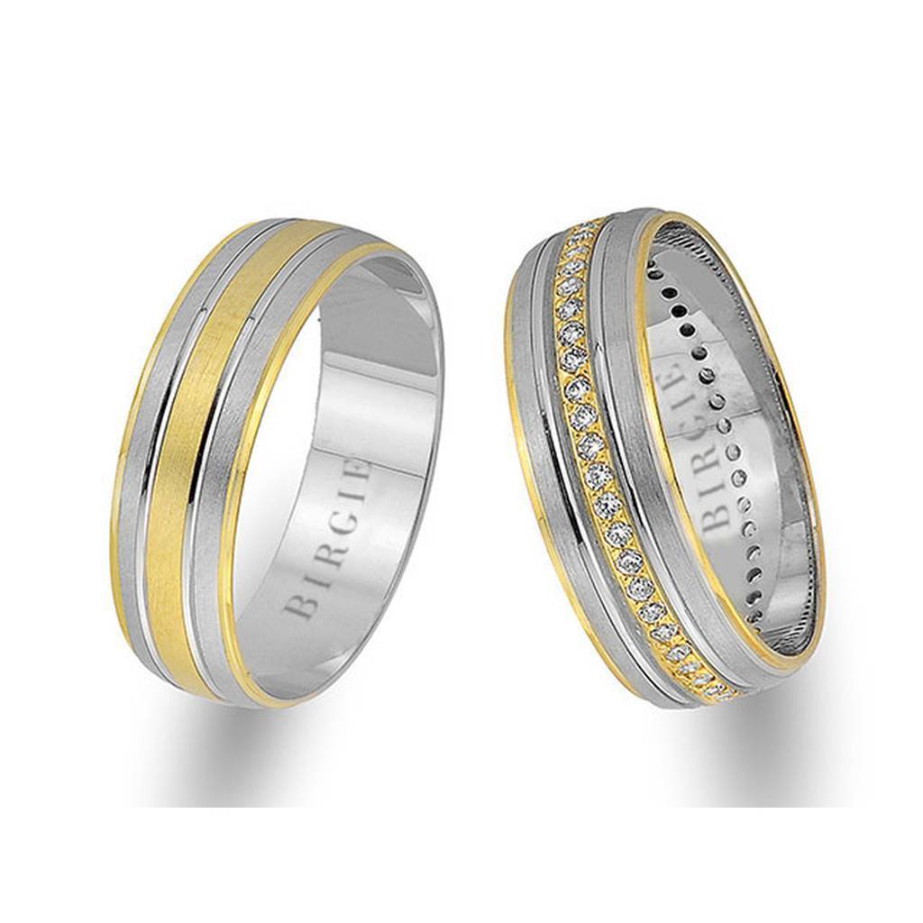 Alliance de conception classique en or blanc et jaune avec diamants
