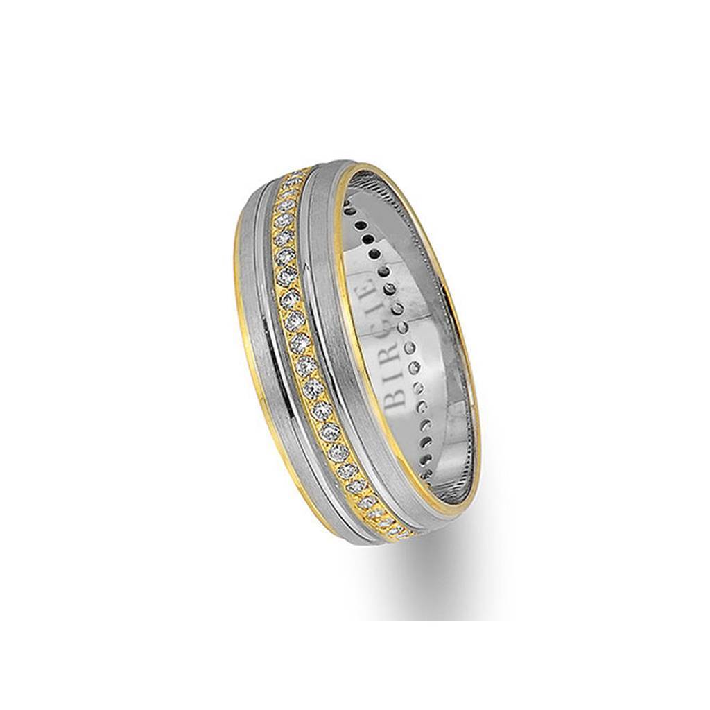 Alliance de conception classique en or blanc et jaune avec diamants