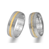 Alliance rainurée en or blanc et jaune avec diamants