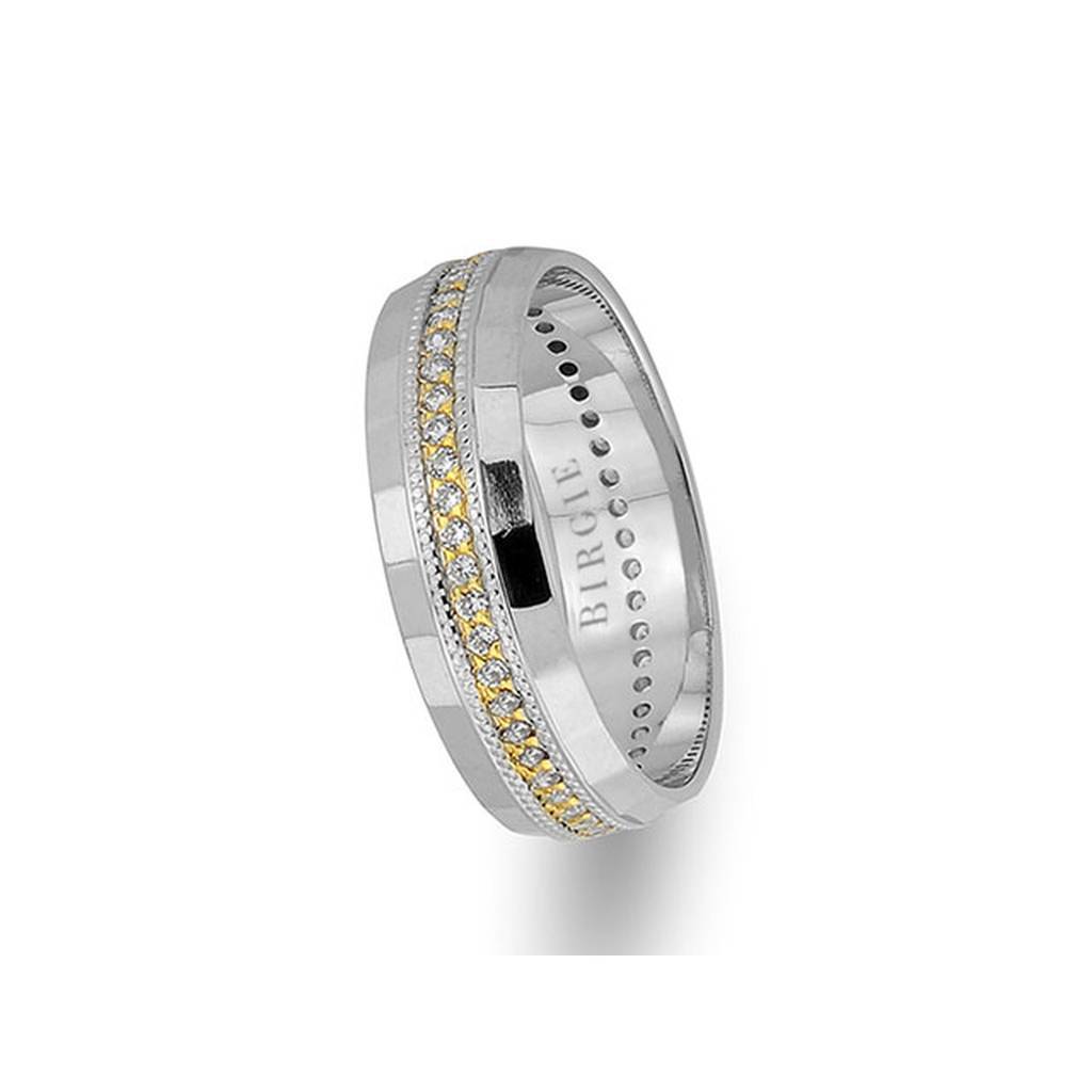 Alliance à motifs en or blanc et jaune avec diamants